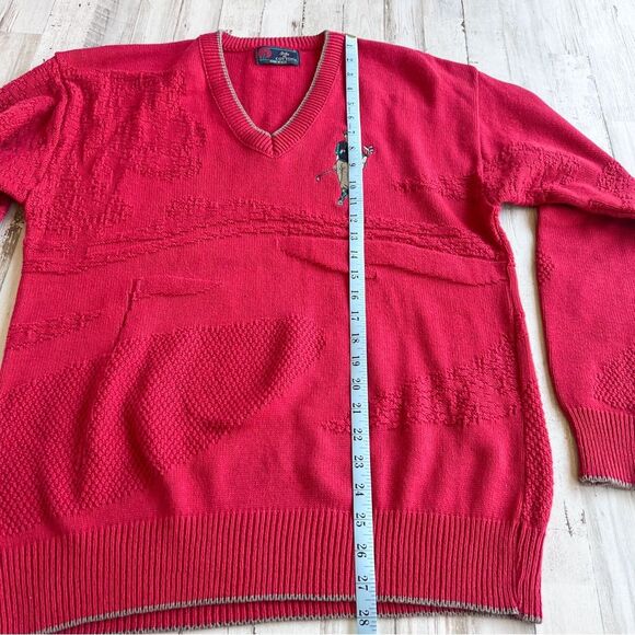Isle of Cotton Vintage 80s 90s Mens M Golf Sweater Red V-Neck 100% Cotton Retro - Picture 6 of 12